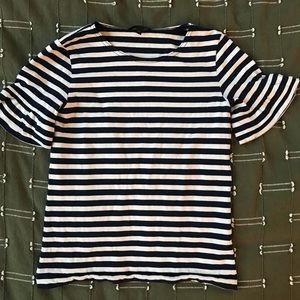 J. Crew striped ruffle sleeve top